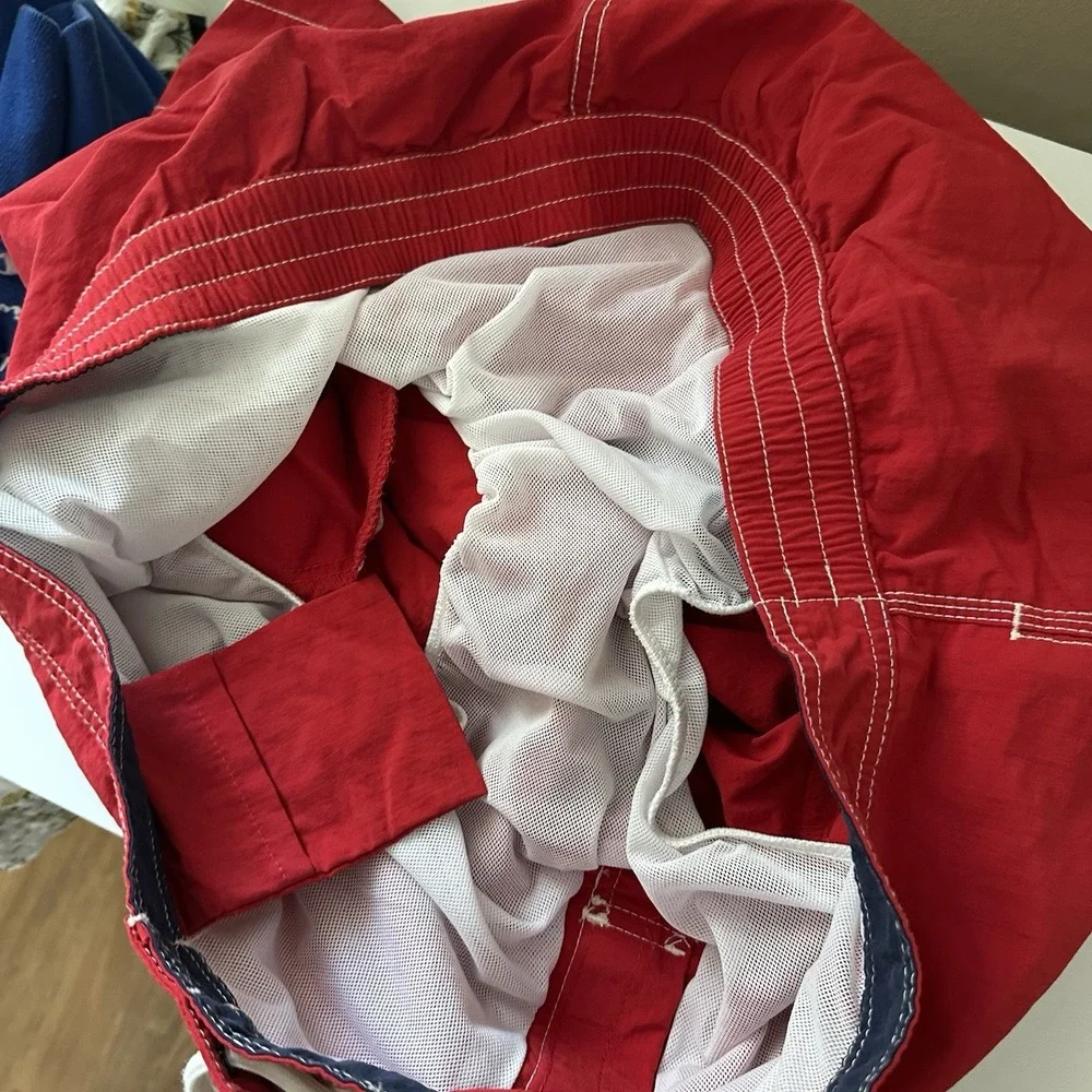VTG Polo Ralph Lauren Mens Cargo Swim Trunks Size XXL Red Board Short Preppy Y2K